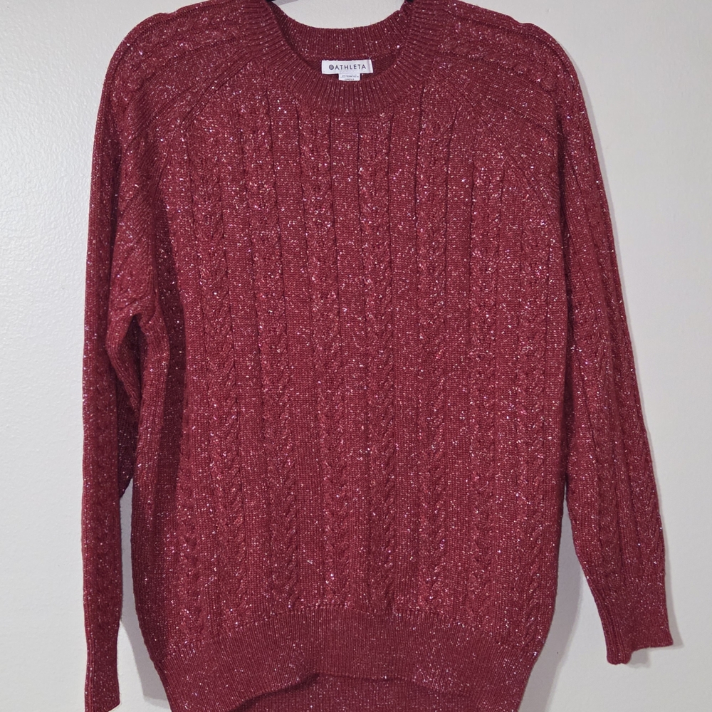 Athleta Crossroads Womens Red Metallic Merino Blend Sweater Long Sleeve - Medium